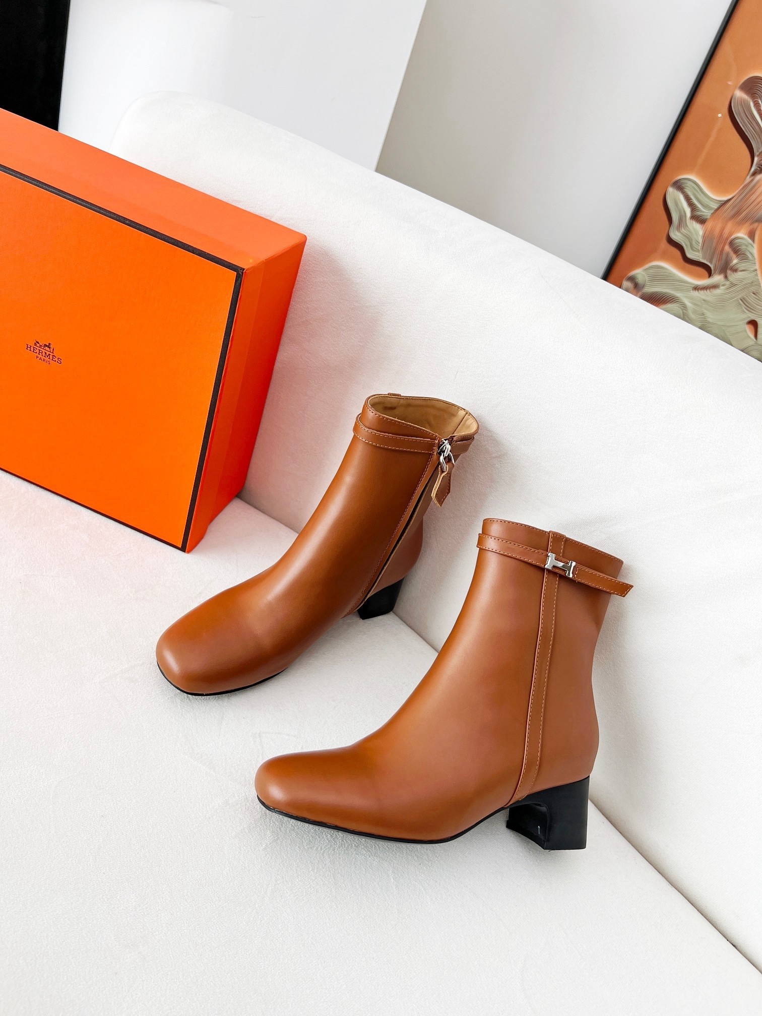 Hermes Imperial 50 Ankle Boots in Brown Calfskin