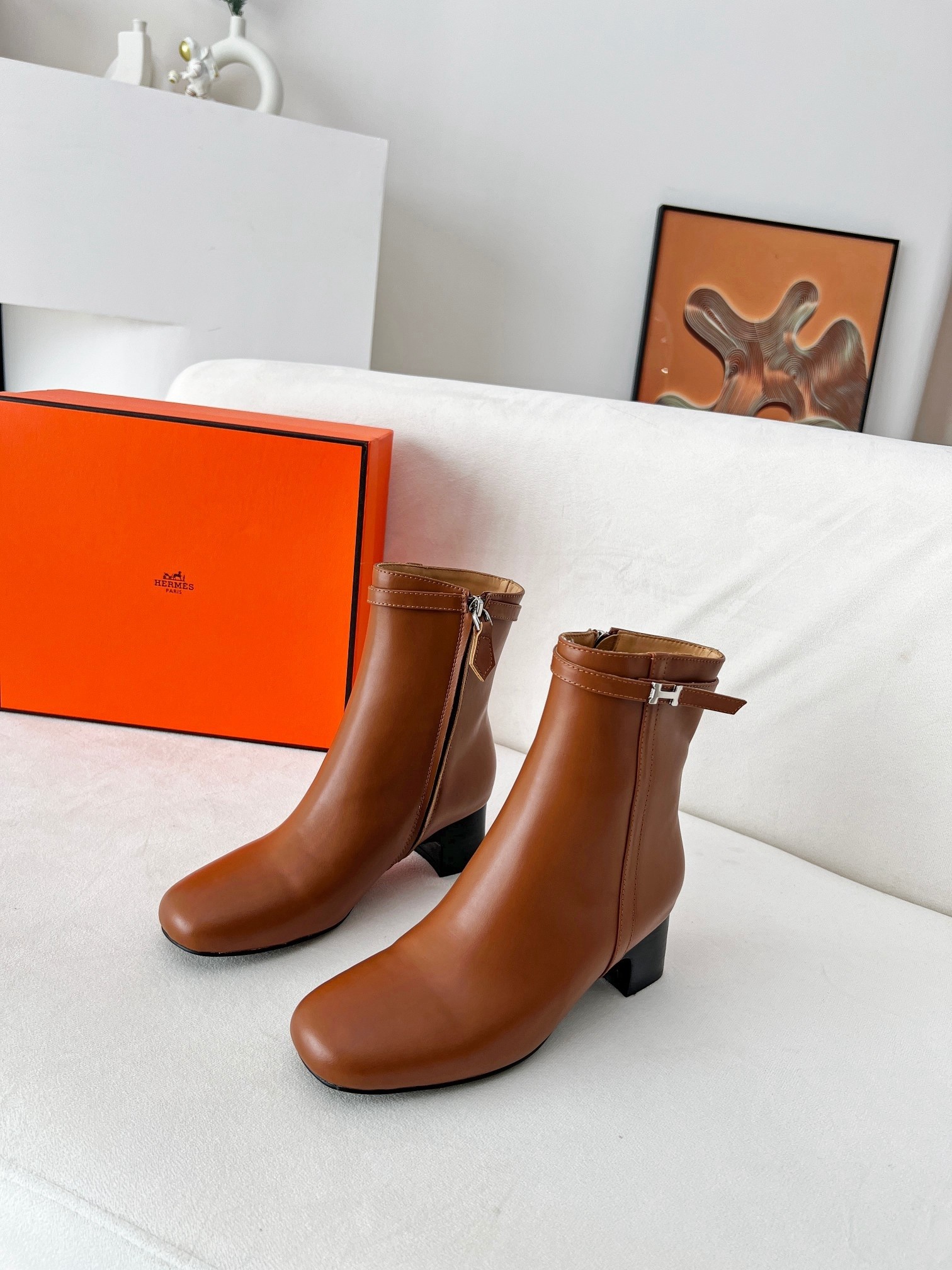 Hermes Imperial 50 Ankle Boots in Brown Calfskin