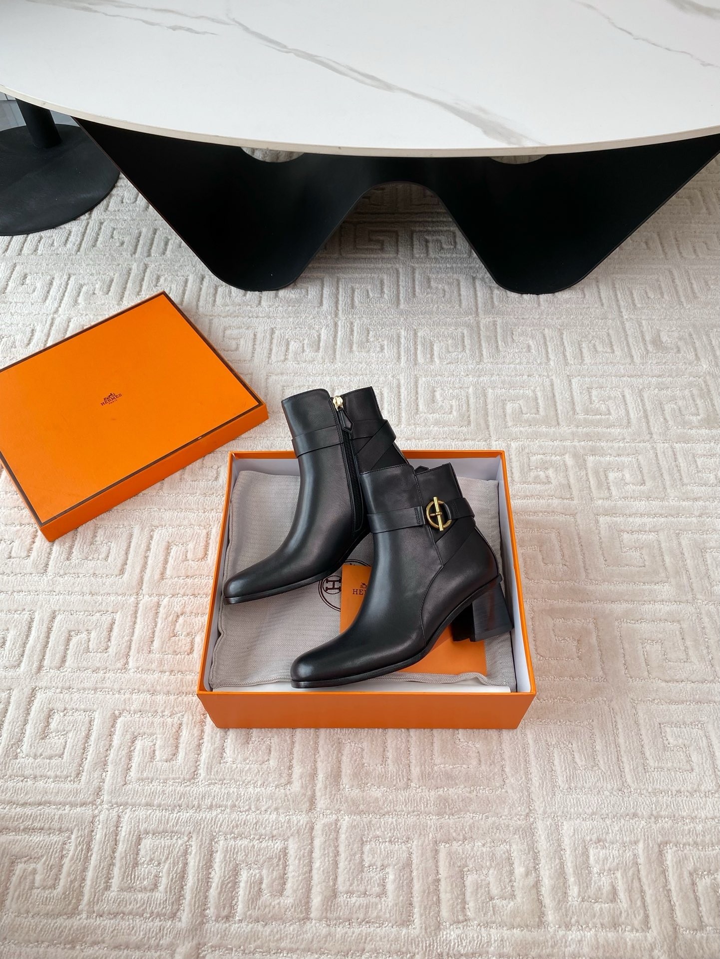 Hermes Jill 60 Ankle Boots in Black Calfskin