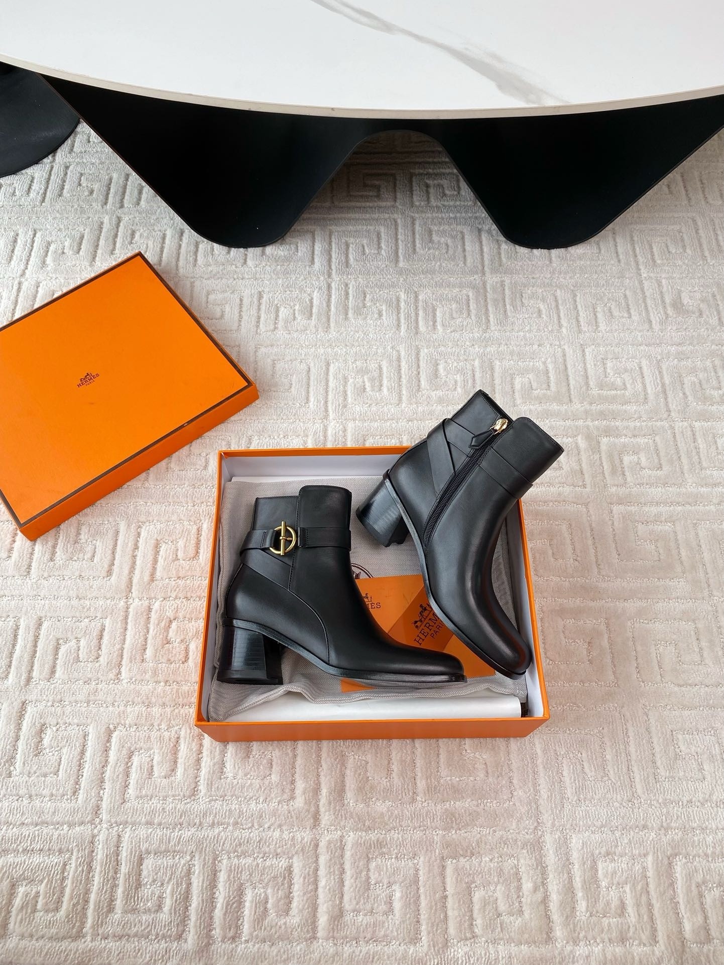 Hermes Jill 60 Ankle Boots in Black Calfskin