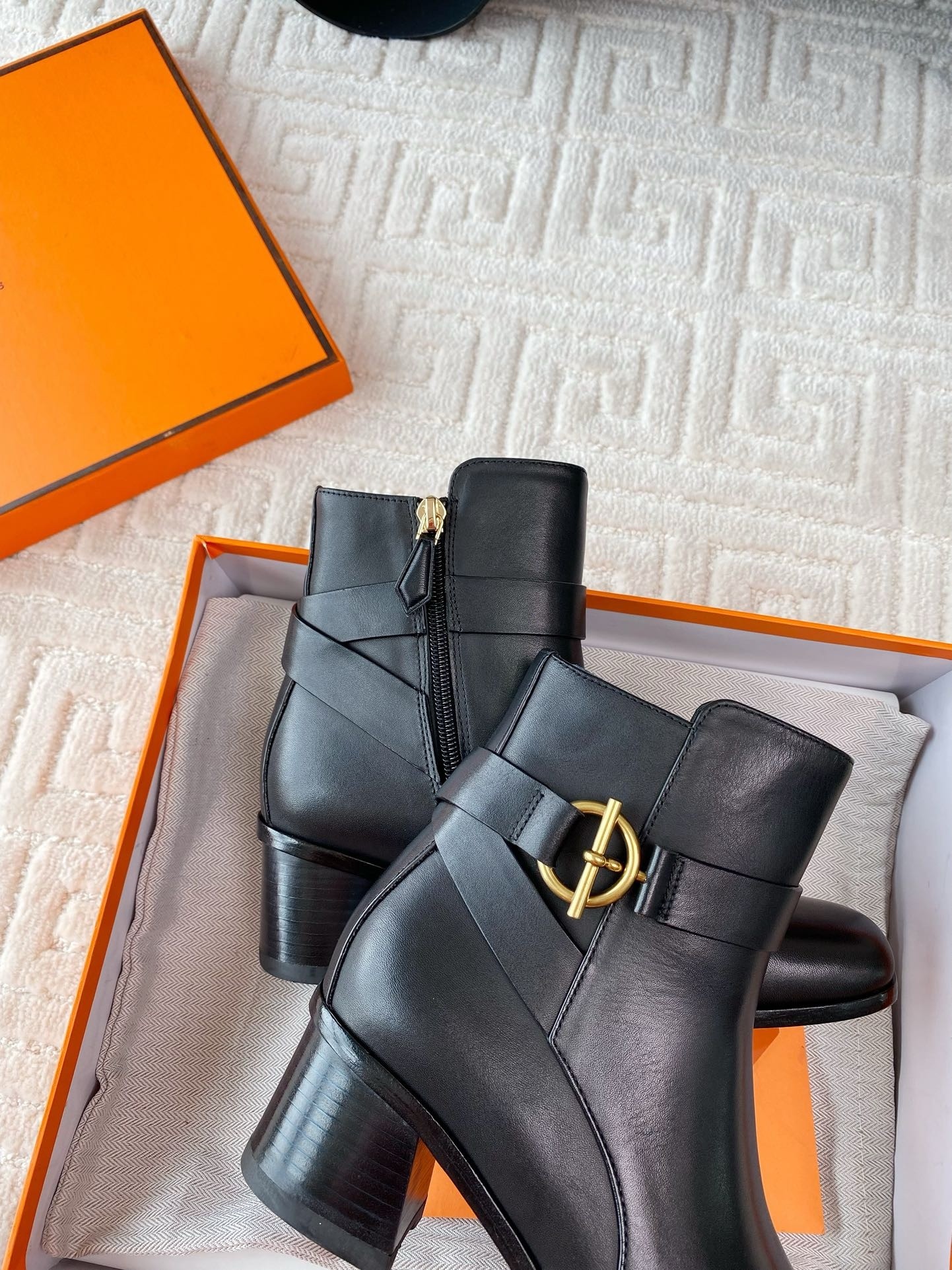 Hermes Jill 60 Ankle Boots in Black Calfskin