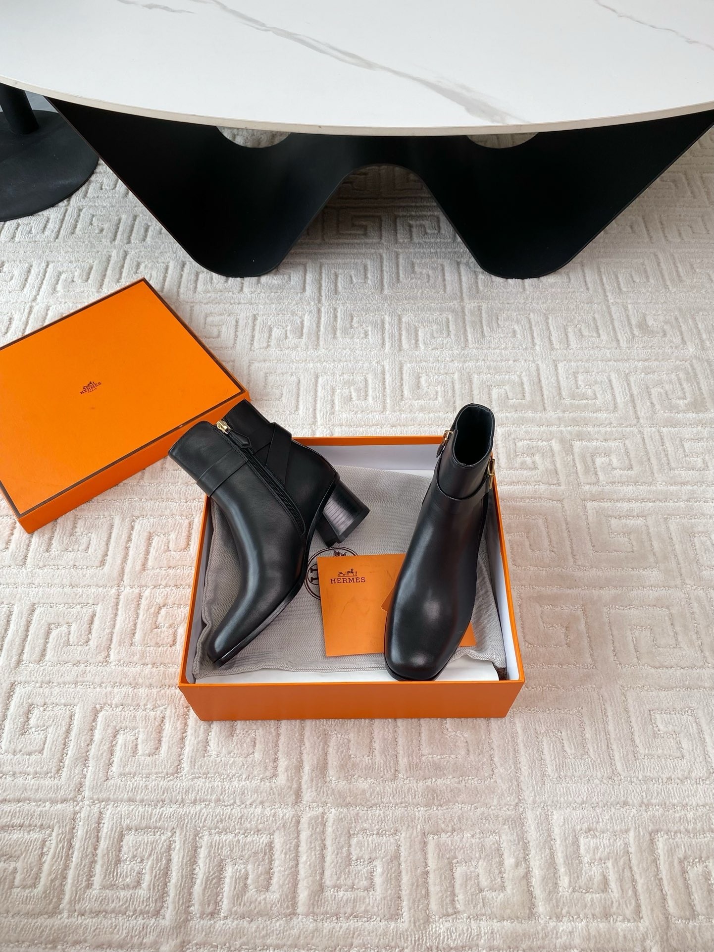 Hermes Jill 60 Ankle Boots in Black Calfskin