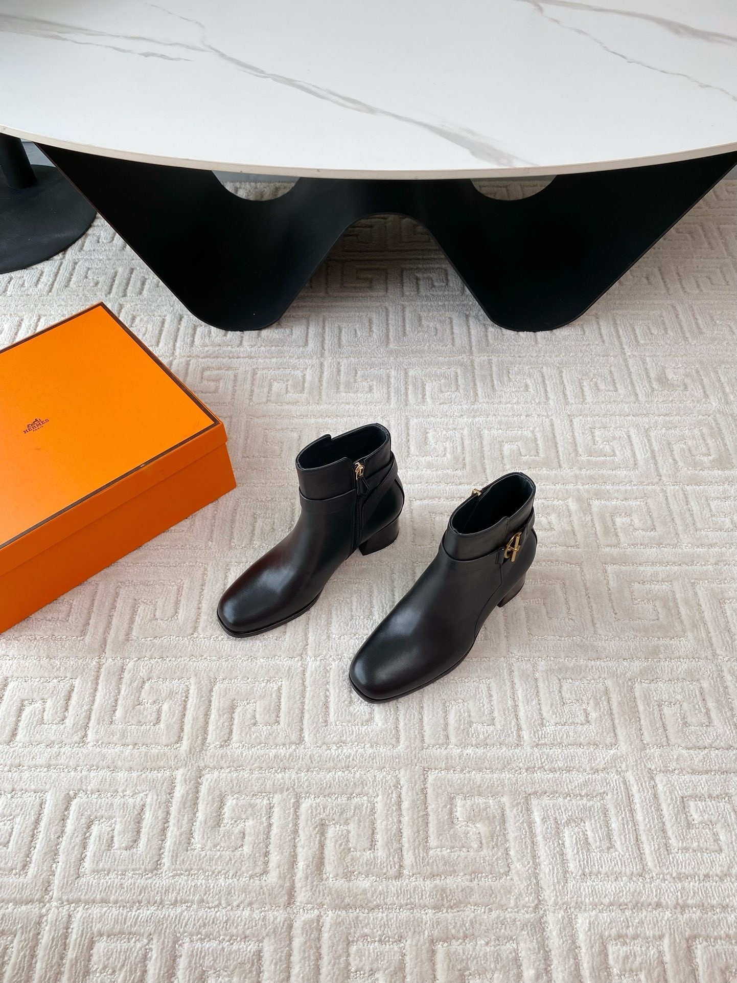 Hermes Jill 60 Ankle Boots in Black Calfskin