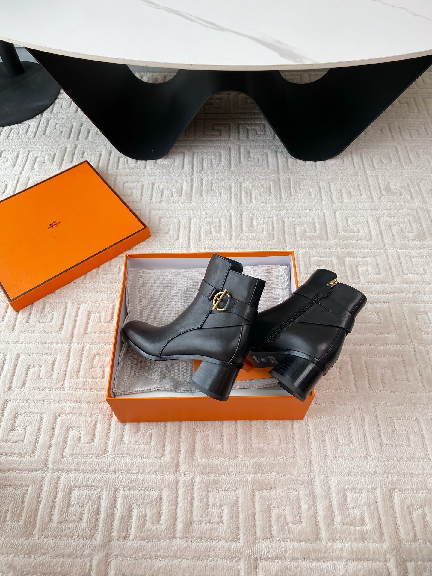 Hermes Jill 60 Ankle Boots in Black Calfskin