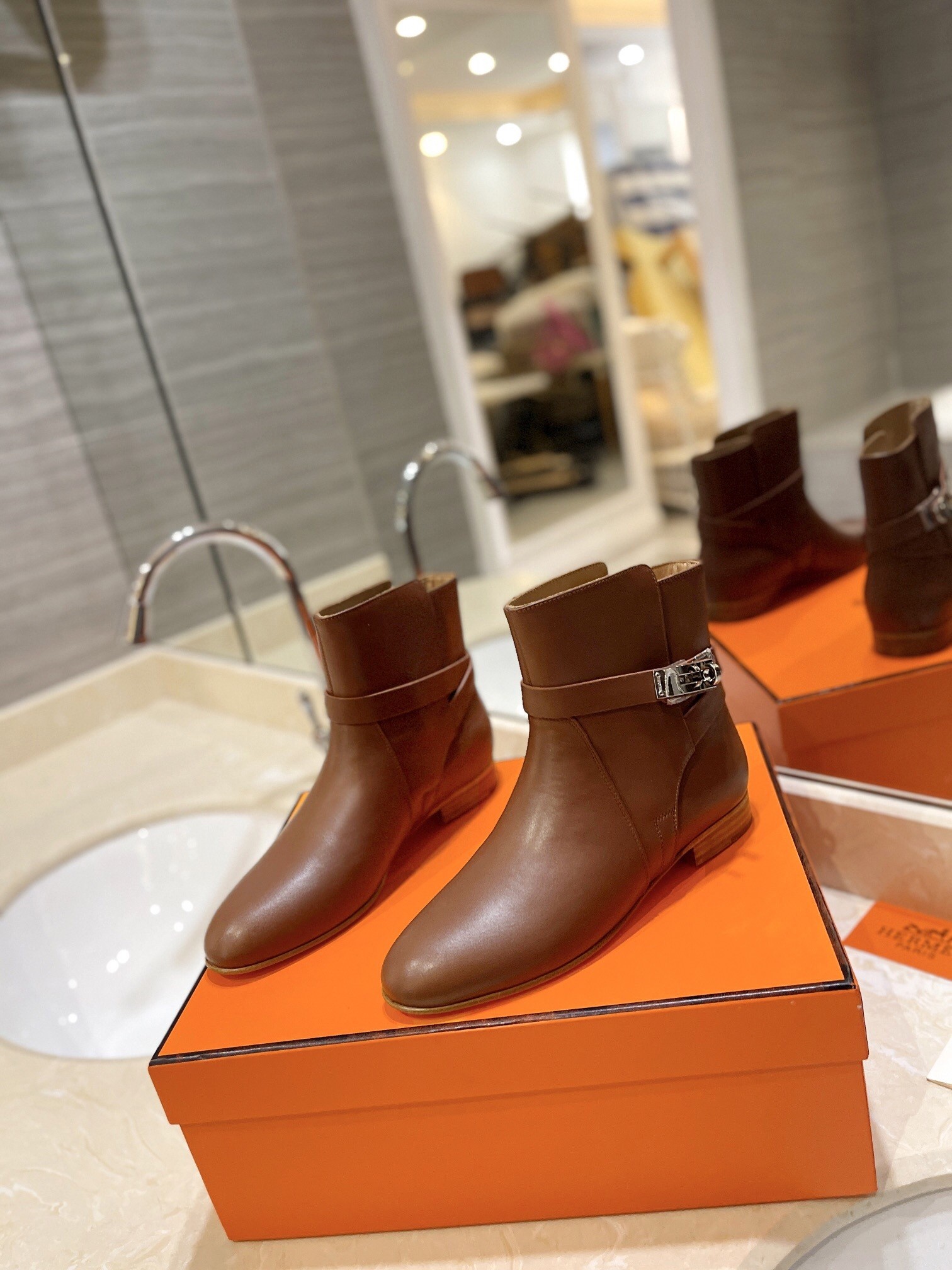 Hermes Neo Ankle Boots in Brown Calfskin