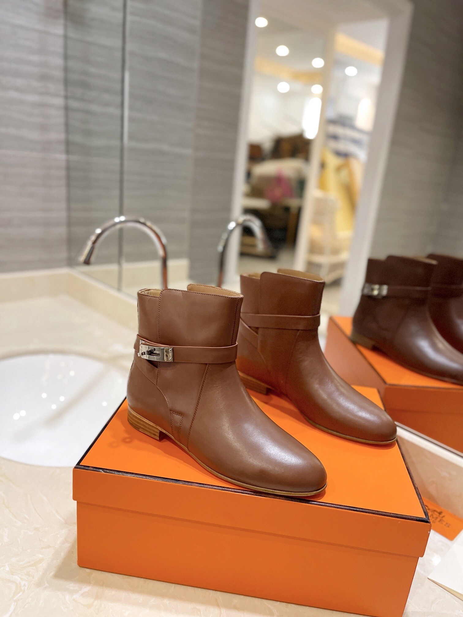 Hermes Neo Ankle Boots in Brown Calfskin