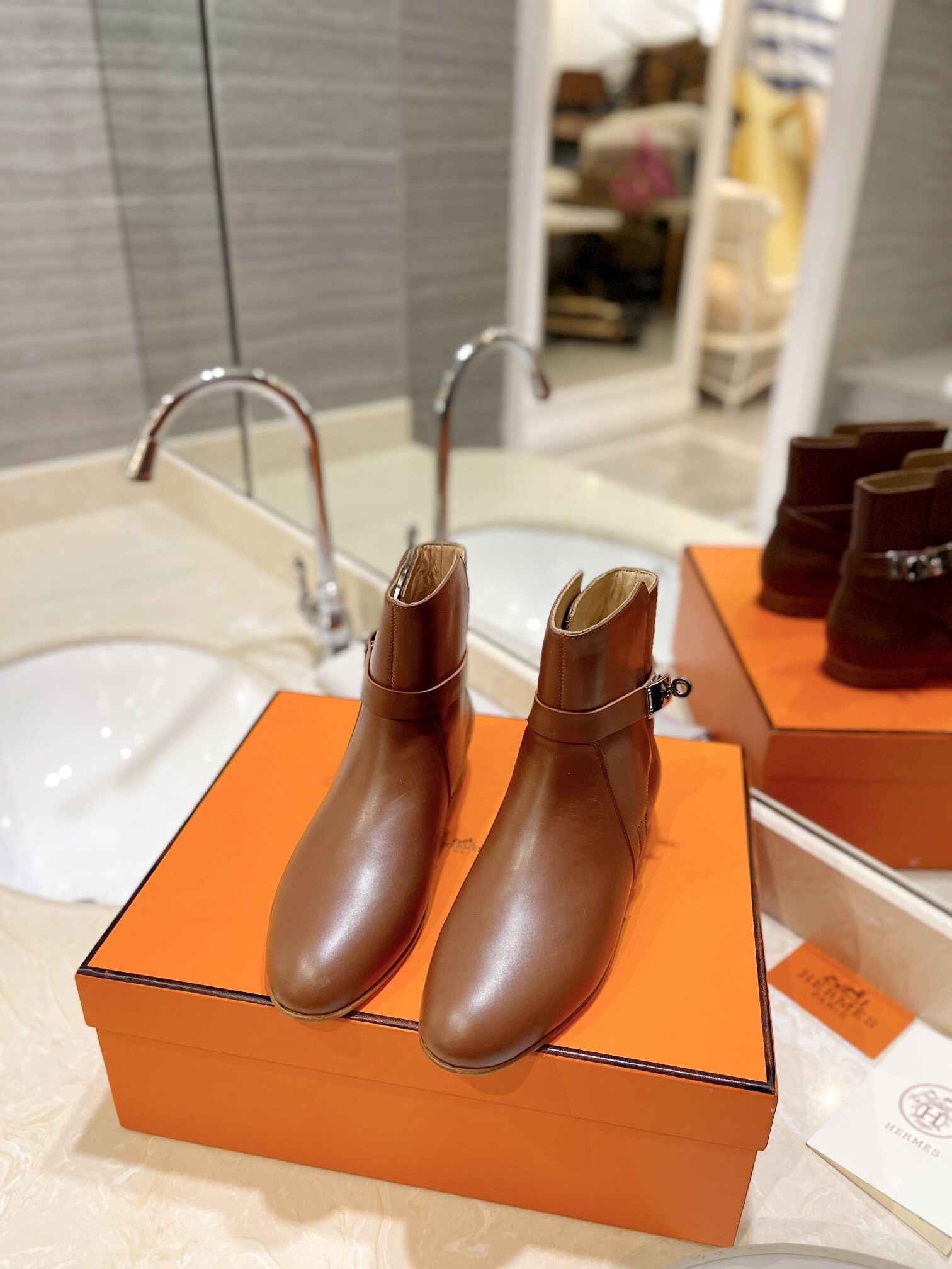 Hermes Neo Ankle Boots in Brown Calfskin