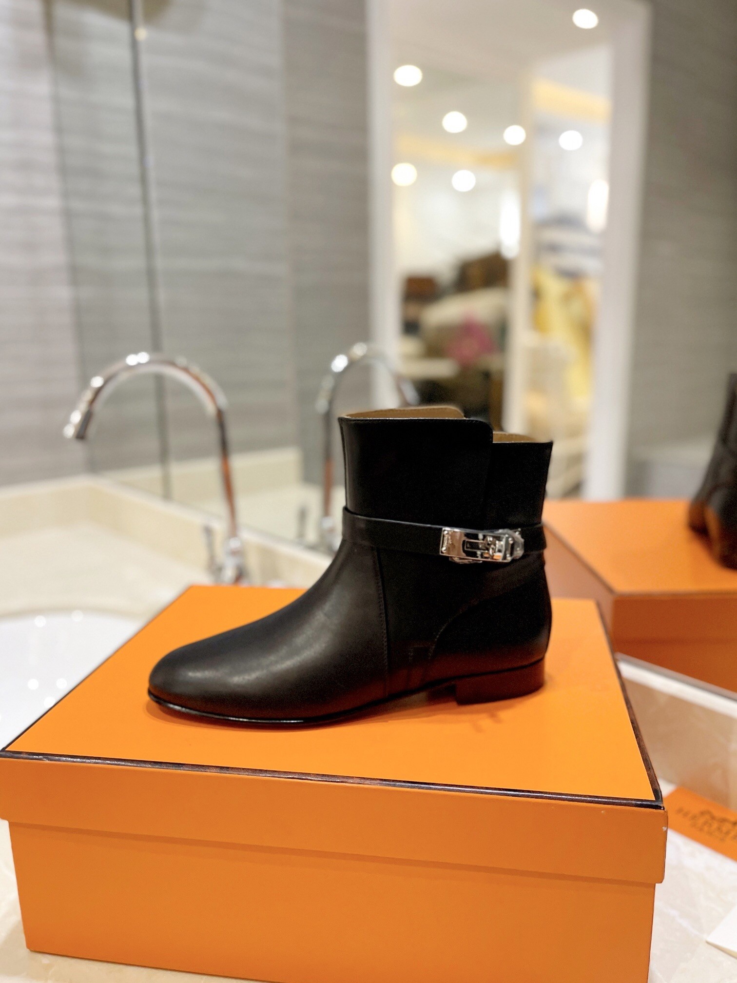 Hermes Neo Ankle Boots in Black Calfskin