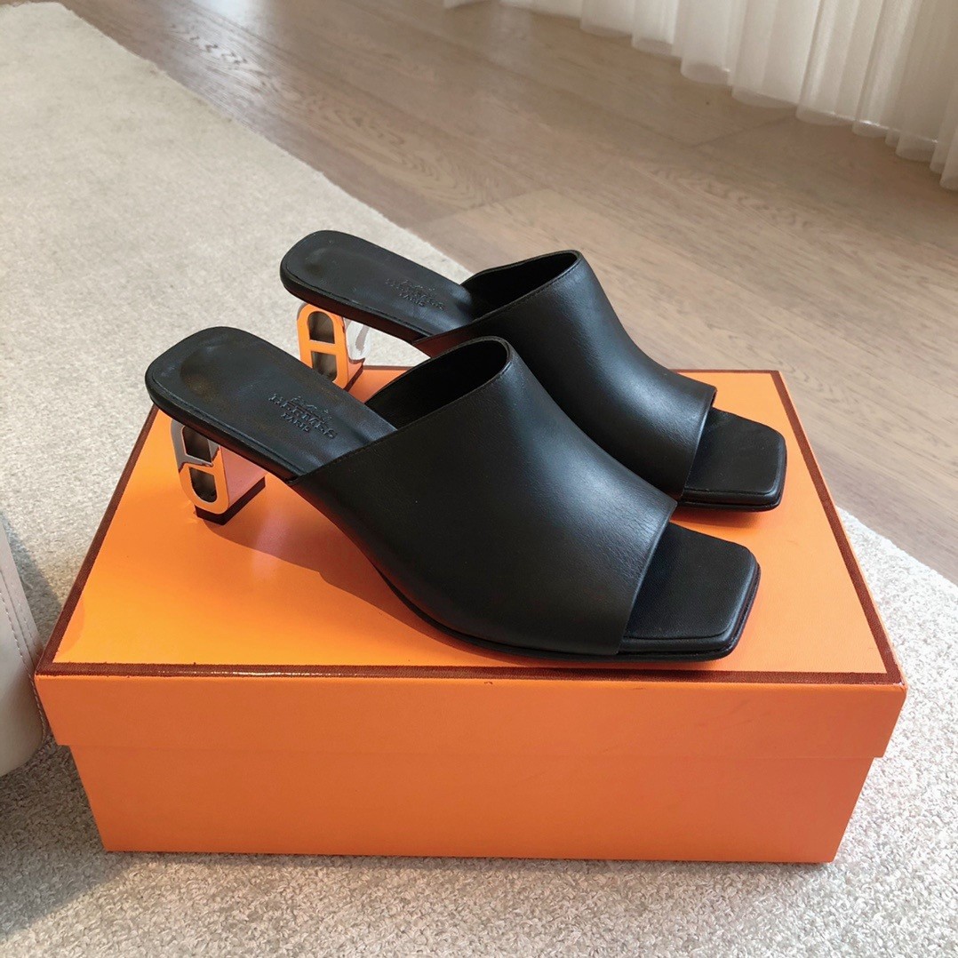 Hermes Women's Iconique 60 Sandals in Black Leather