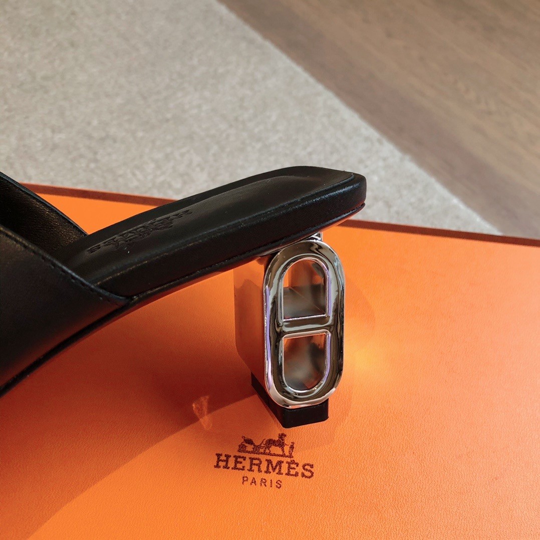 Hermes Women's Iconique 60 Sandals in Black Leather