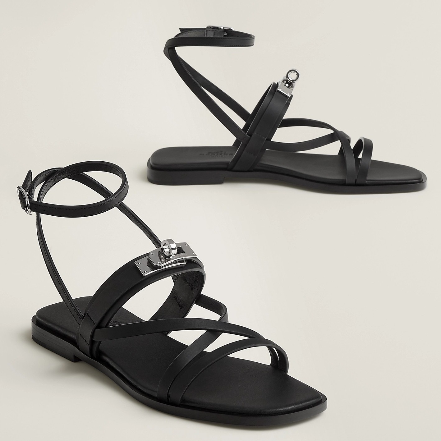 Hermes June Sandals in Black Leather