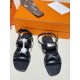 Hermes June Sandals in Black Leather