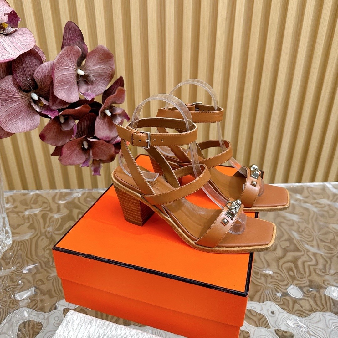 Hermes Ivresse 65 Sandals in Brown Leather