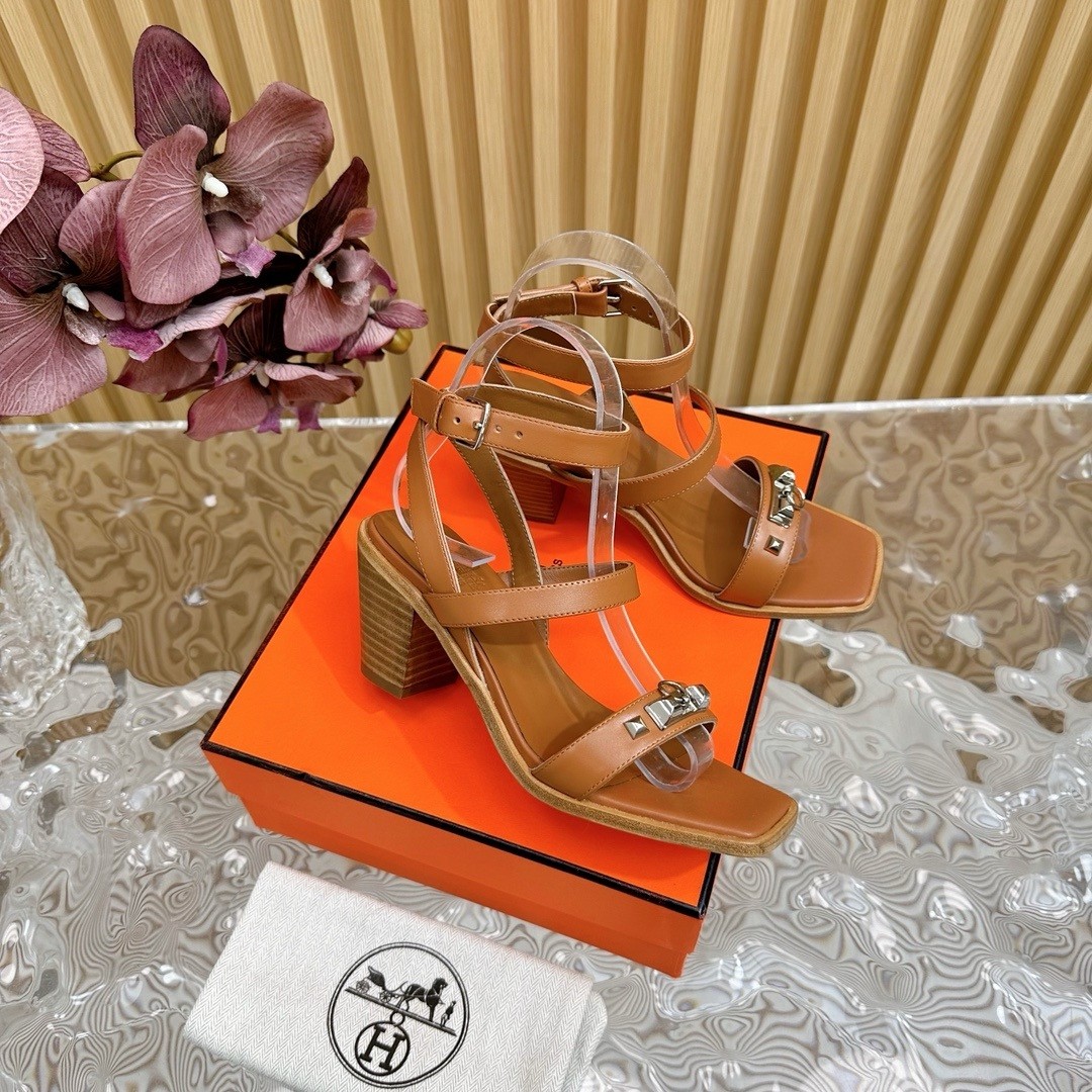 Hermes Ivresse 65 Sandals in Brown Leather