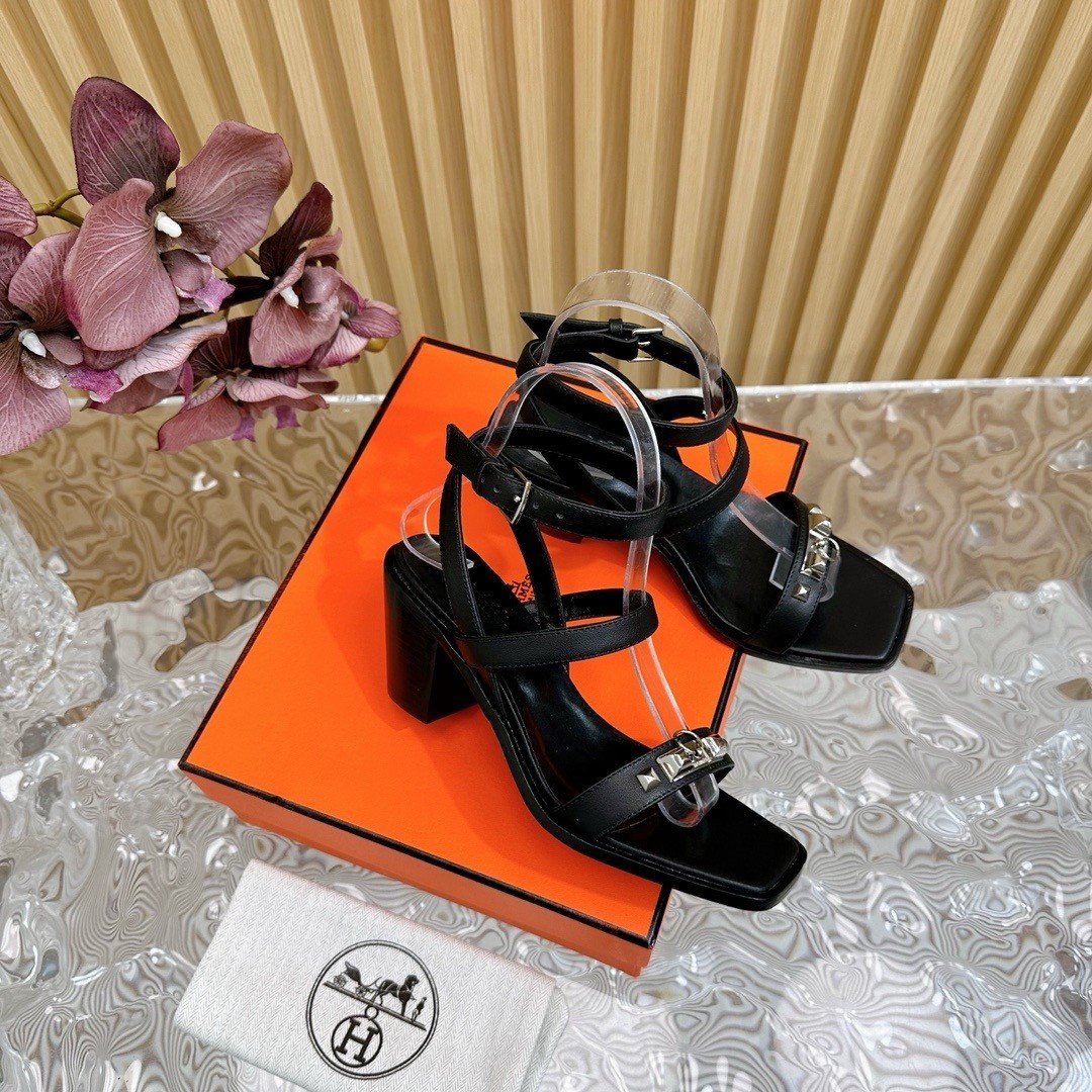 Hermes Ivresse 65 Sandals in Black Leather