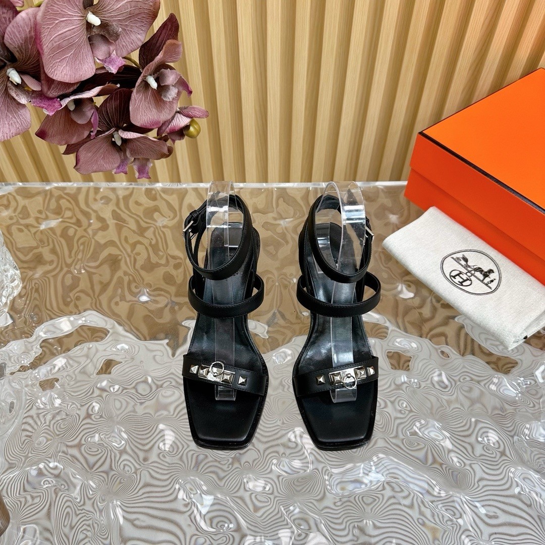 Hermes Ivresse 65 Sandals in Black Leather