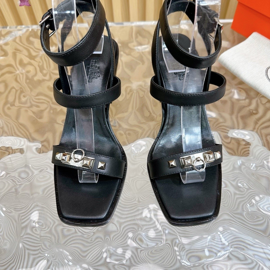 Hermes Ivresse 65 Sandals in Black Leather