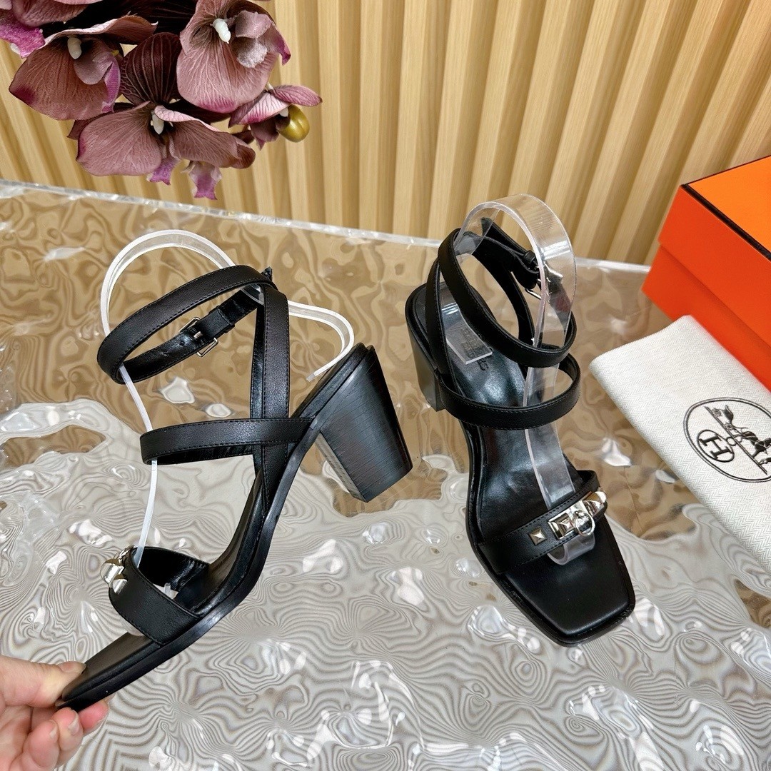 Hermes Ivresse 65 Sandals in Black Leather