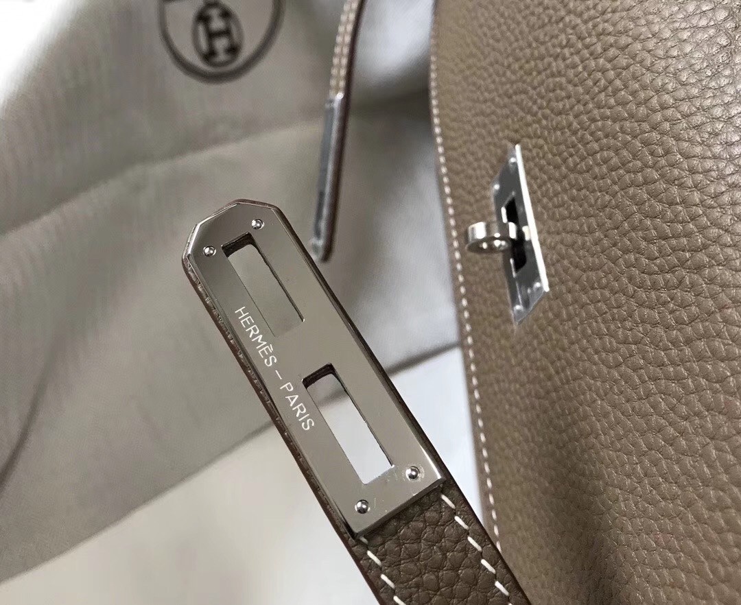 Hermes Kelly Depeche 34 Briefcase In Taupe Calfskin