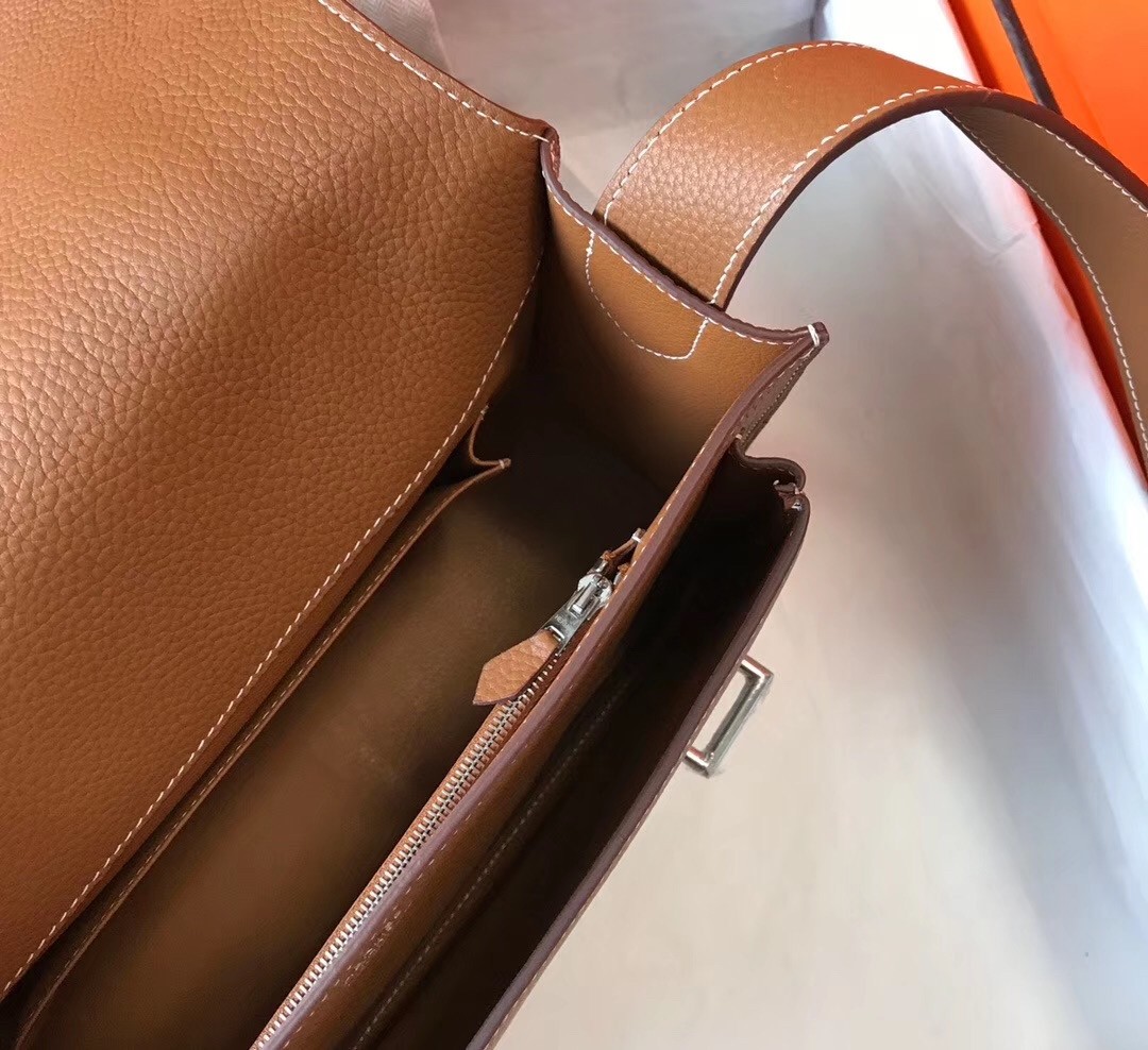 Hermes Steve 35 Messenger Bag In Brown Clemence Calfskin