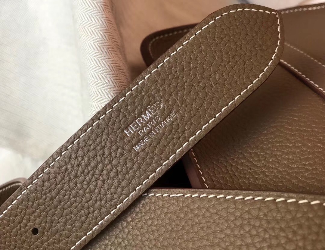 Hermes Steve 35 Messenger Bag In Taupe Clemence Calfskin