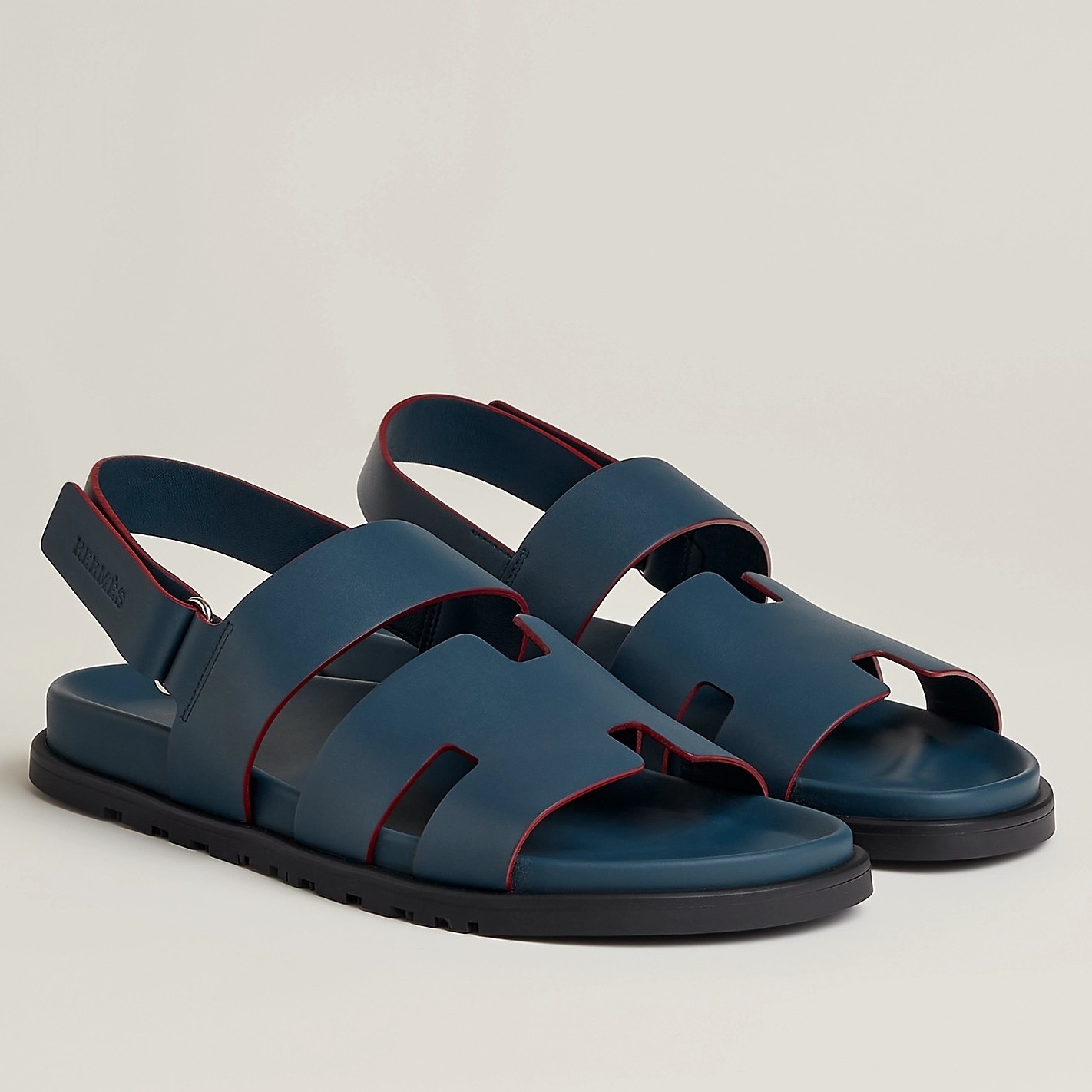 Hermes Men's Genius Sandals In Blue Calfskin