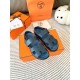 Hermes Men's Genius Sandals In Blue Calfskin