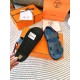 Hermes Men's Genius Sandals In Blue Calfskin