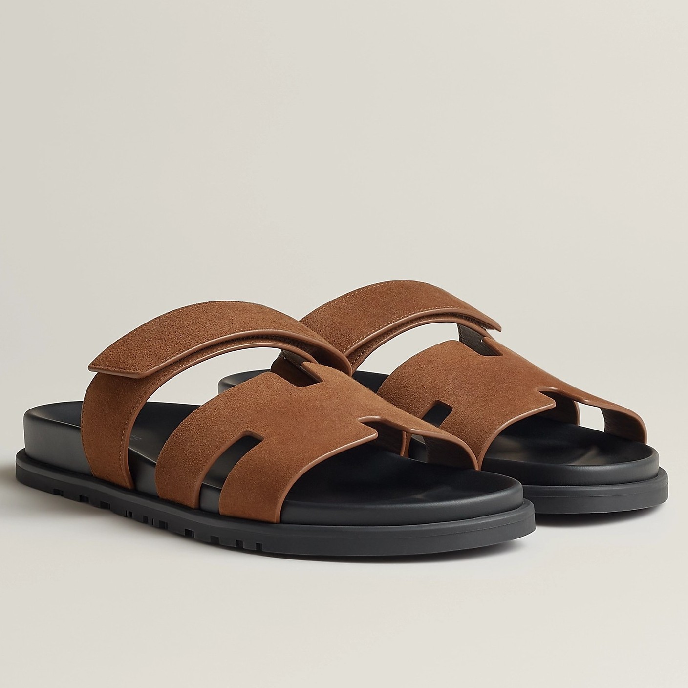 Hermes Women's Chypre Sandals In Brown Suede Calfskin