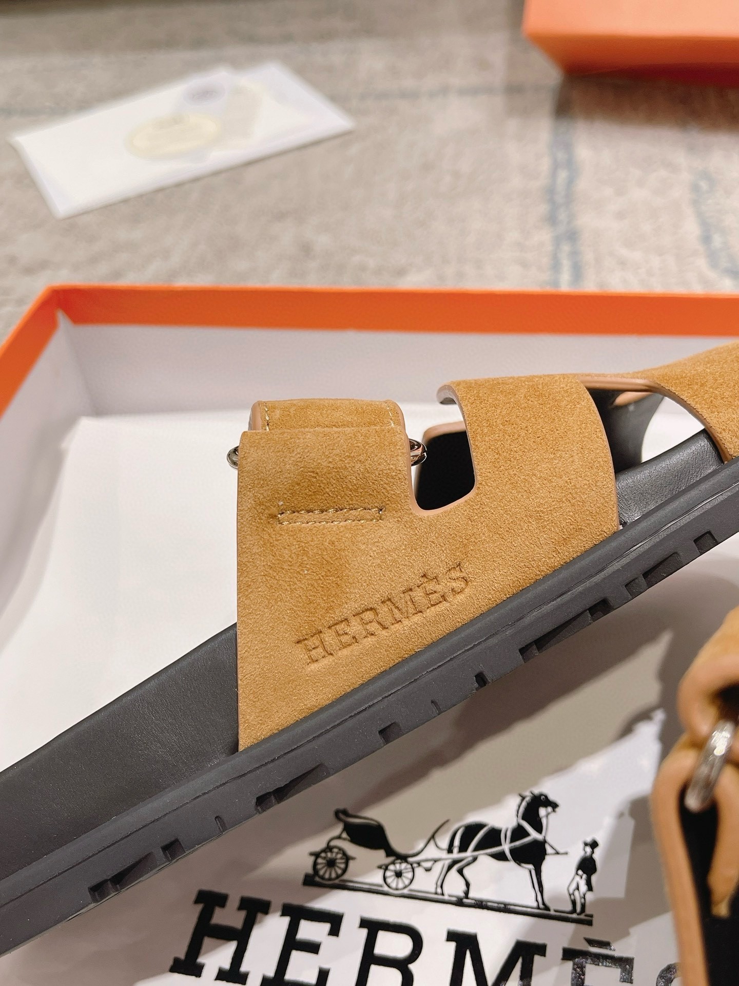 Hermes Women's Chypre Sandals In Brown Suede Calfskin