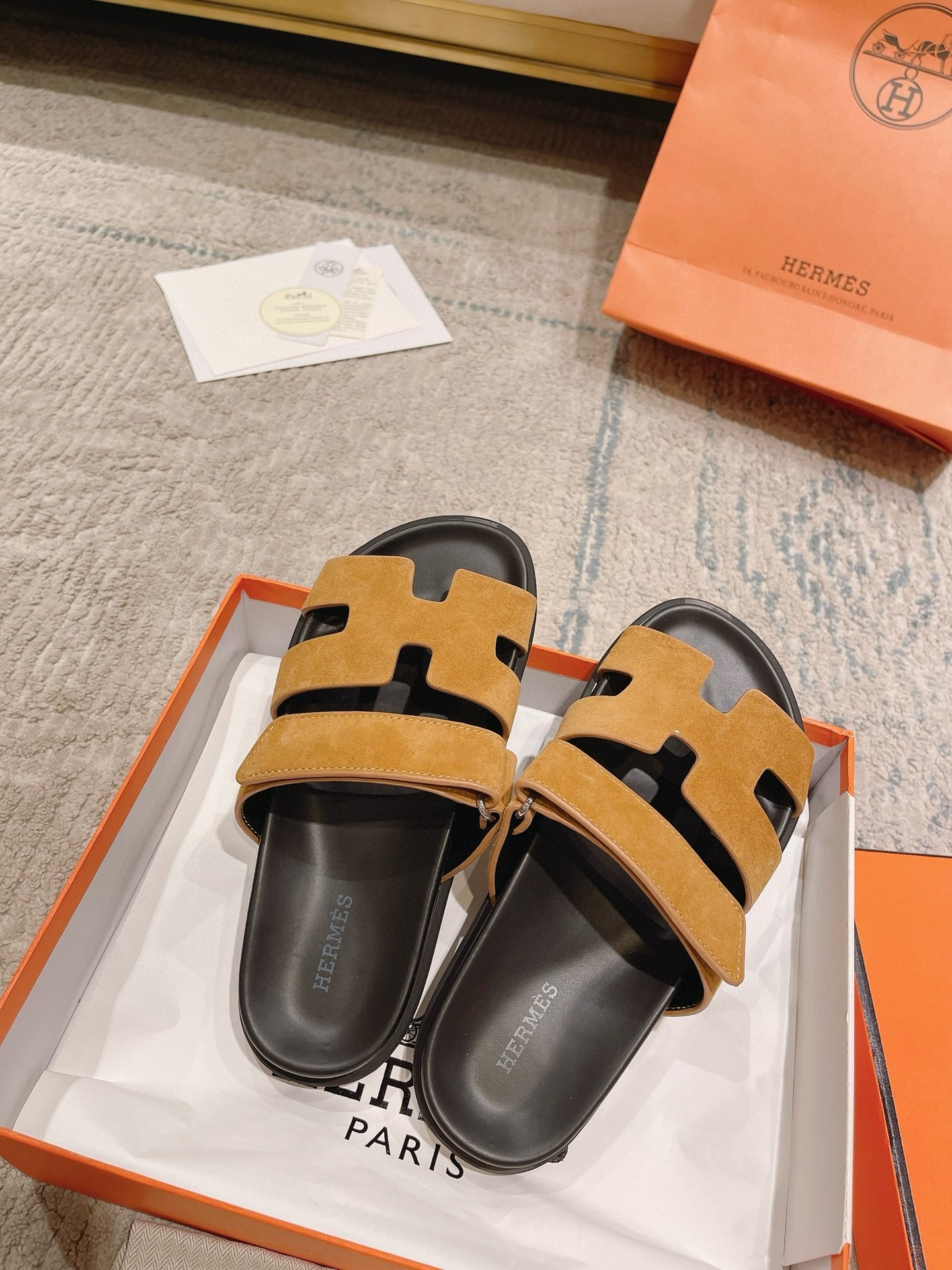 Hermes Women's Chypre Sandals In Brown Suede Calfskin