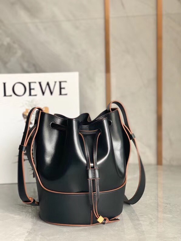 Loewe Small Balloon Bucket Bag In Black Calfskin