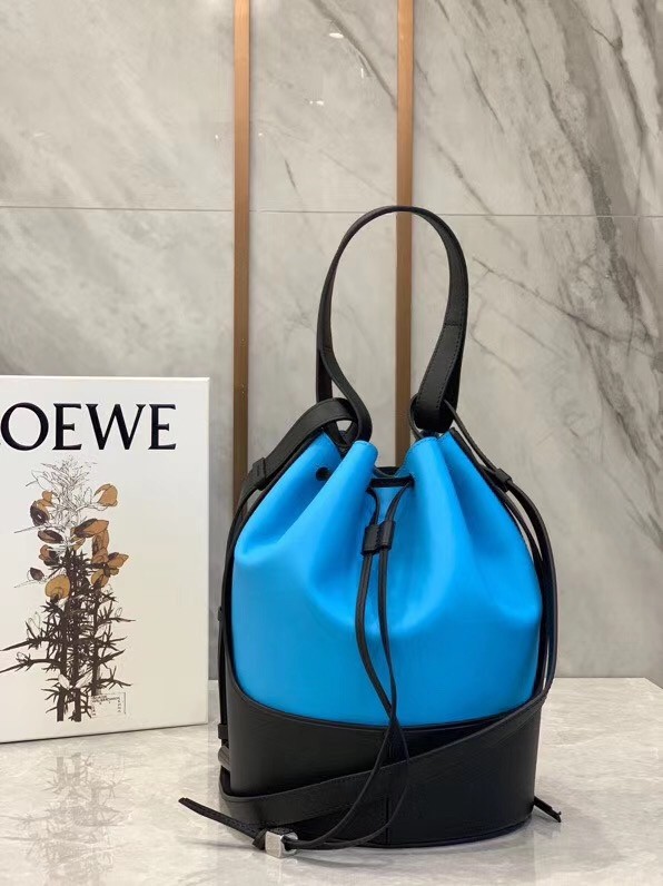 Loewe Medium Balloon Bucket Bag In Blue/Black Calfskin