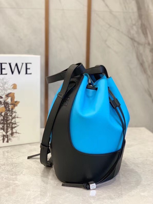 Loewe Medium Balloon Bucket Bag In Blue/Black Calfskin