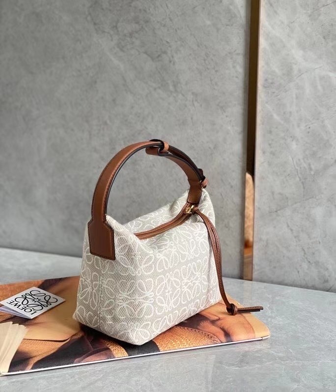 Loewe Small Cubi Hobo Bag in Ecru Anagram Jacquard