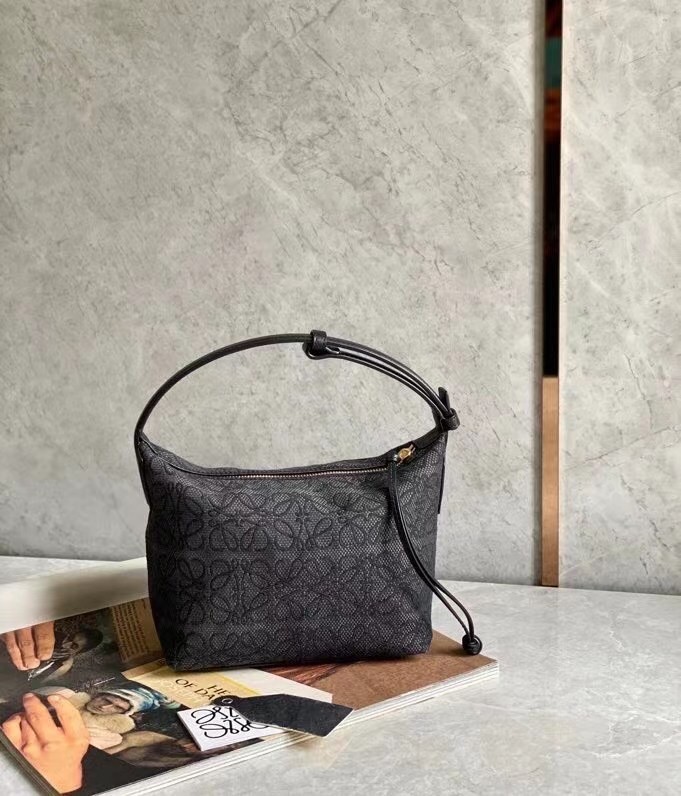 Loewe Small Cubi Hobo Bag in Black Anagram Jacquard