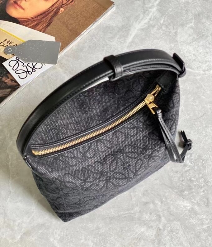 Loewe Small Cubi Hobo Bag in Black Anagram Jacquard