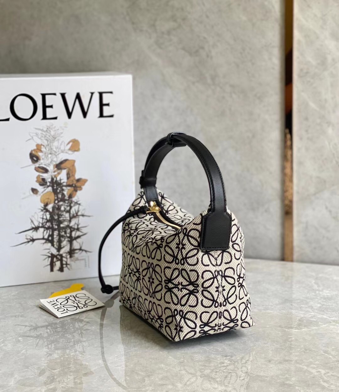 Loewe Small Cubi Hobo Bag in Ecru/Black Anagram Jacquard