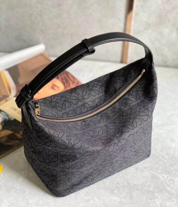 Loewe Cubi Hobo Bag in Black Anagram Jacquard