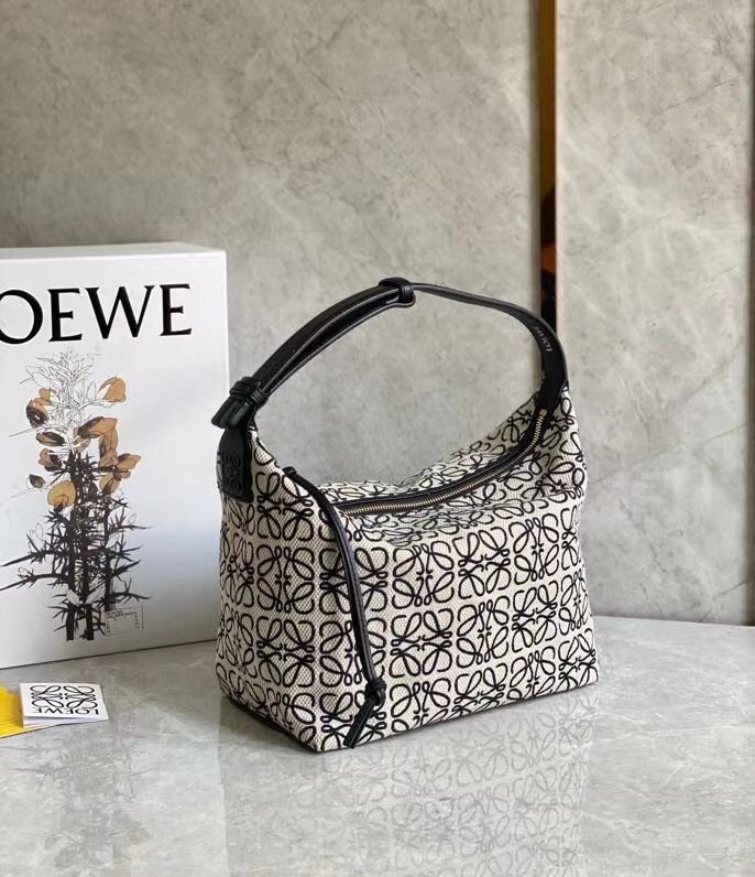 Loewe Cubi Hobo Bag in Ecru/Black Anagram Jacquard