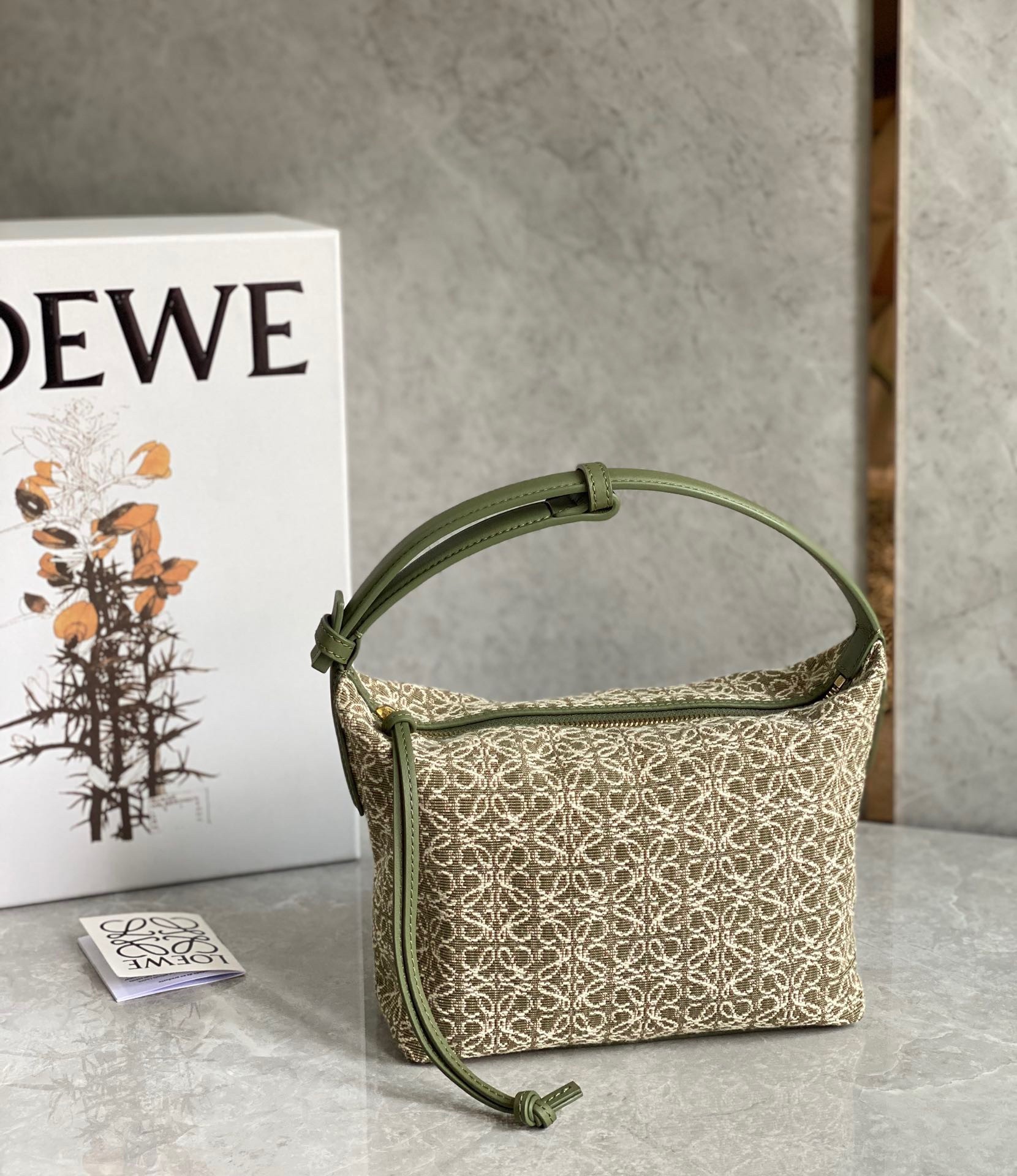 Loewe Small Cubi Hobo Bag In Beige Anagram Jacquard