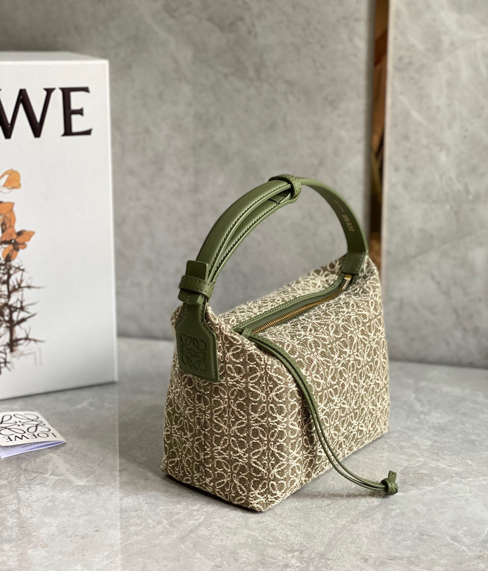 Loewe Small Cubi Hobo Bag In Beige Anagram Jacquard