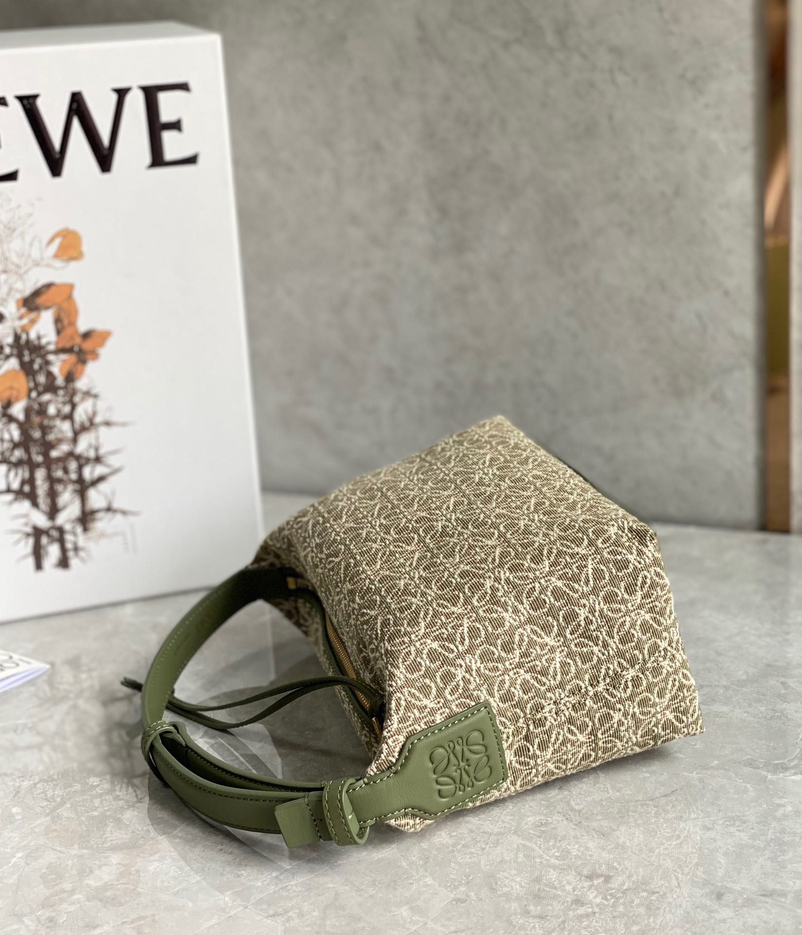 Loewe Small Cubi Hobo Bag In Beige Anagram Jacquard