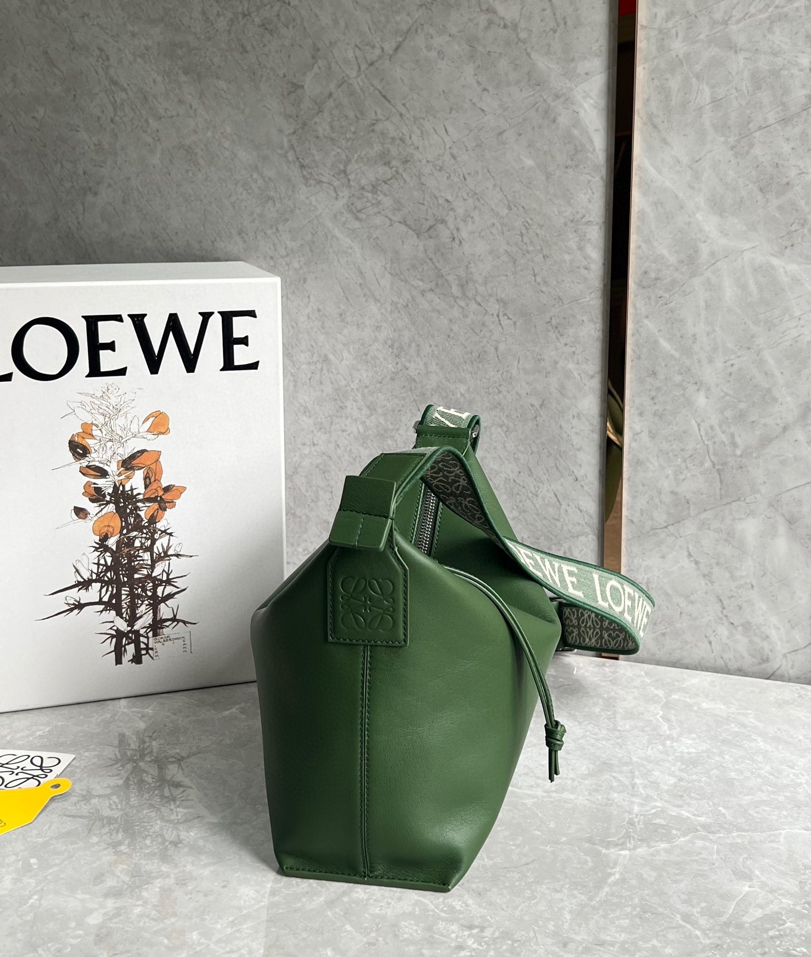 Loewe Cubi Small Bag in Green Calfskin and Jacquard