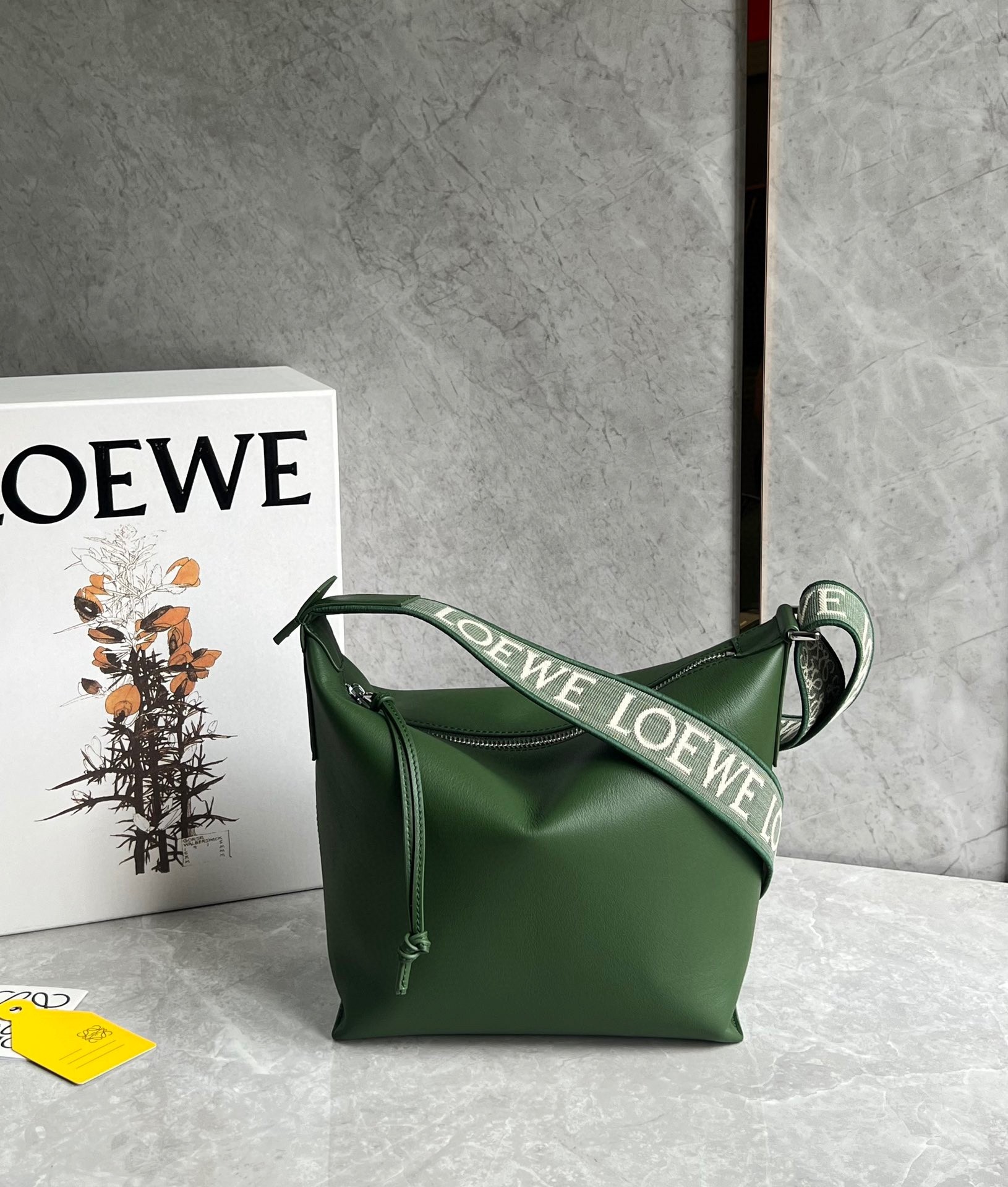 Loewe Cubi Small Bag in Green Calfskin and Jacquard