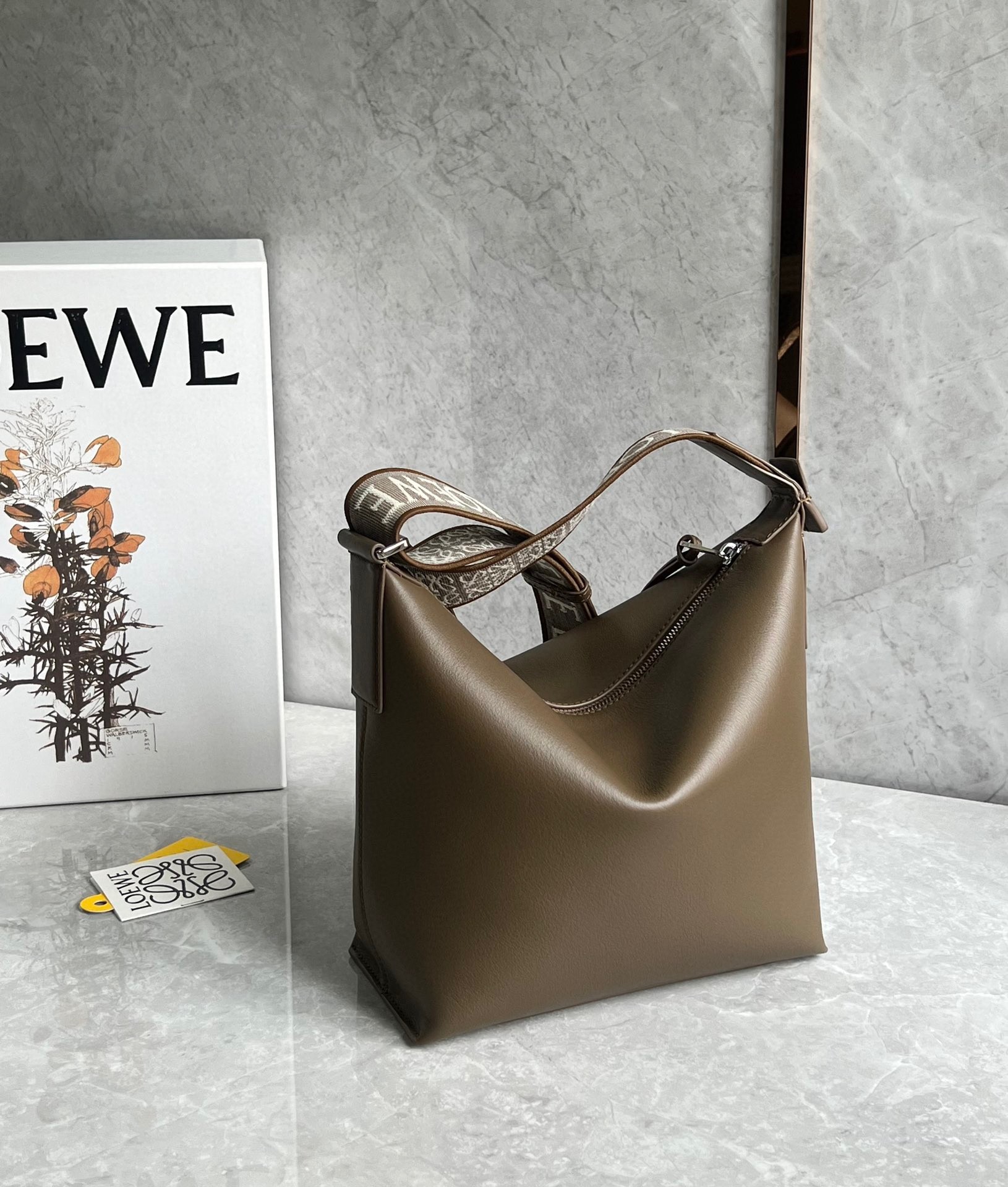 Loewe Cubi Small Bag in Winter Brown Calfskin and Jacquard