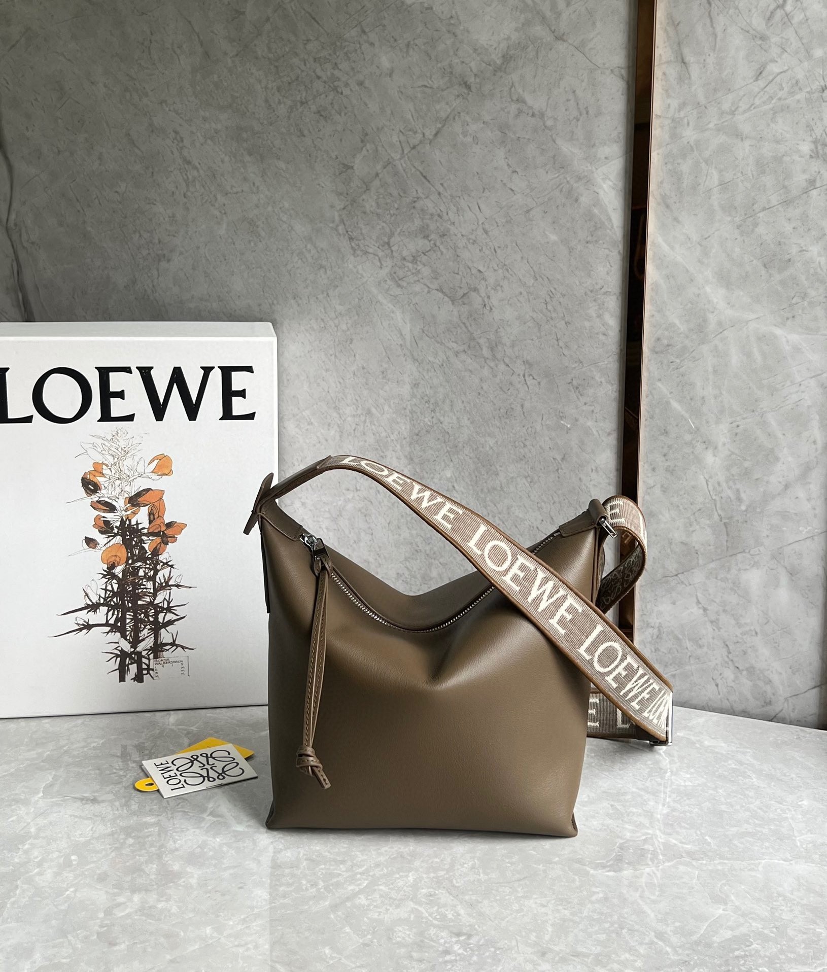 Loewe Cubi Small Bag in Winter Brown Calfskin and Jacquard