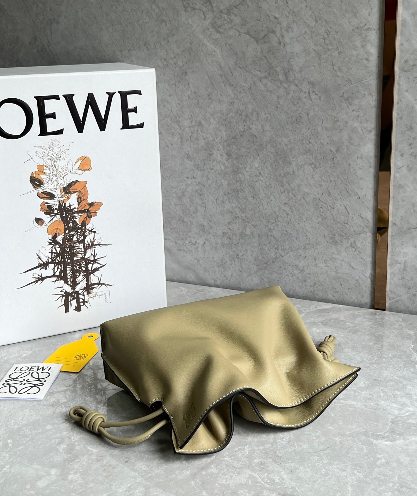 Loewe Mini Flamenco Clutch Bag In Clay Green Calfskin