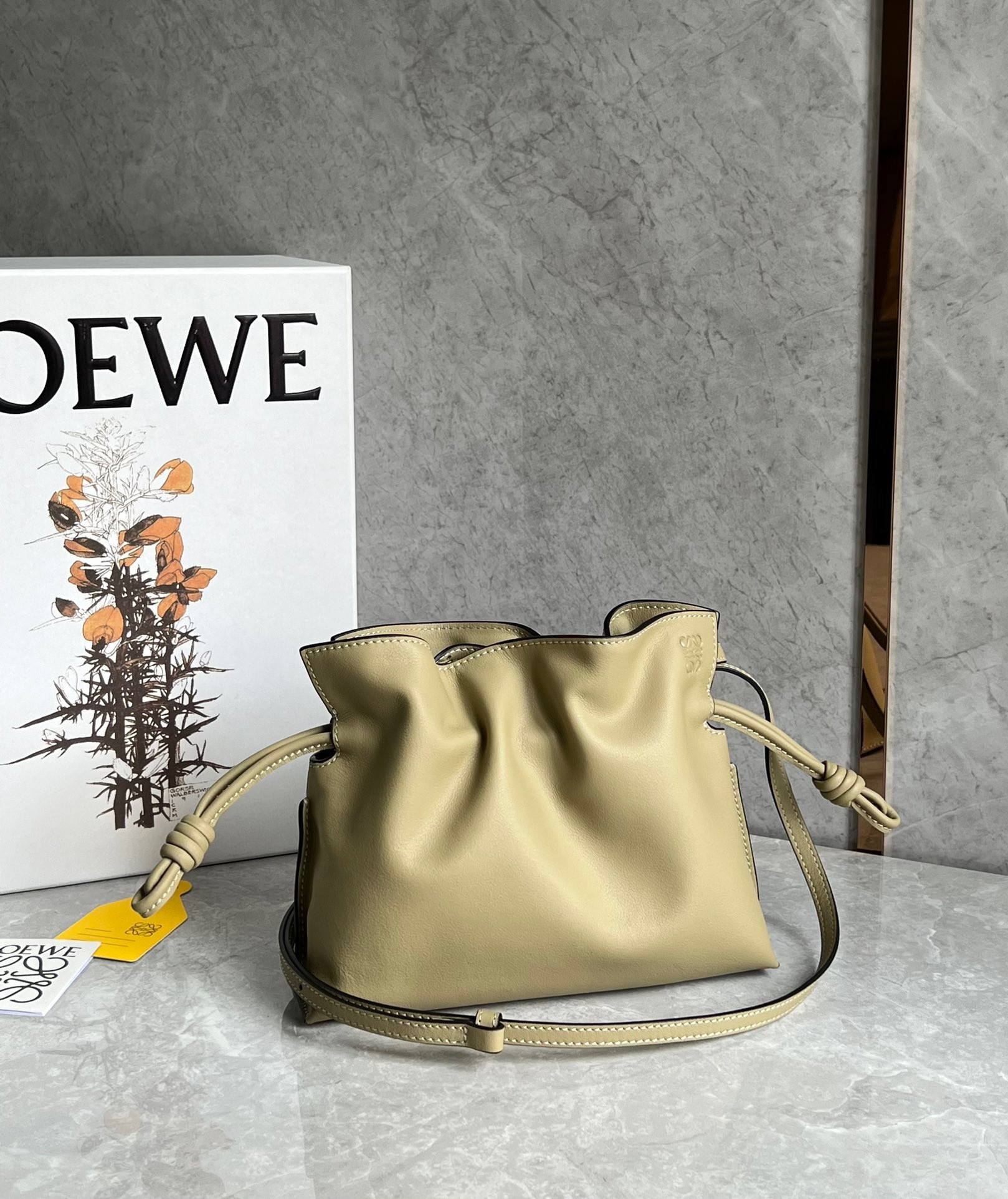 Loewe Mini Flamenco Clutch Bag In Clay Green Calfskin