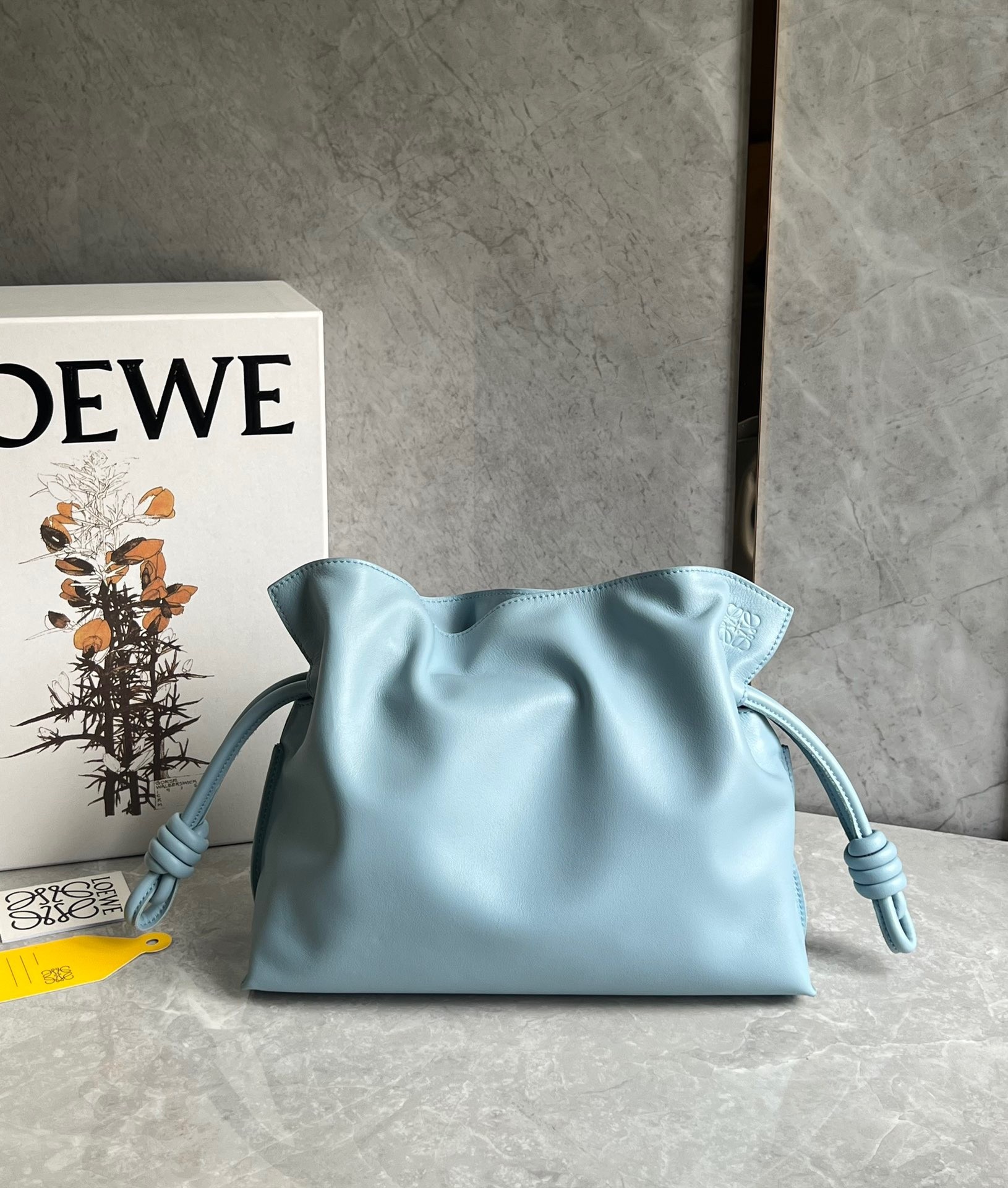 Loewe Flamenco Clutch Bag In Dusty Blue Calfskin